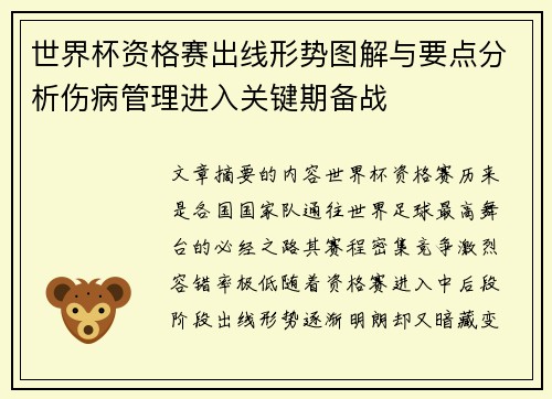 世界杯资格赛出线形势图解与要点分析伤病管理进入关键期备战